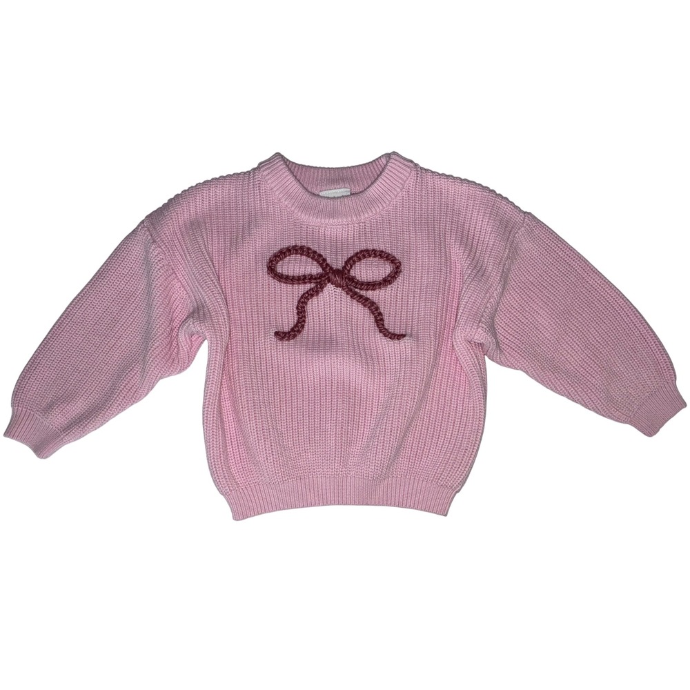 Little Looks by Lilly Toddler Pink Bow Knit Sweater Size 2T-4T Coquette Ballet